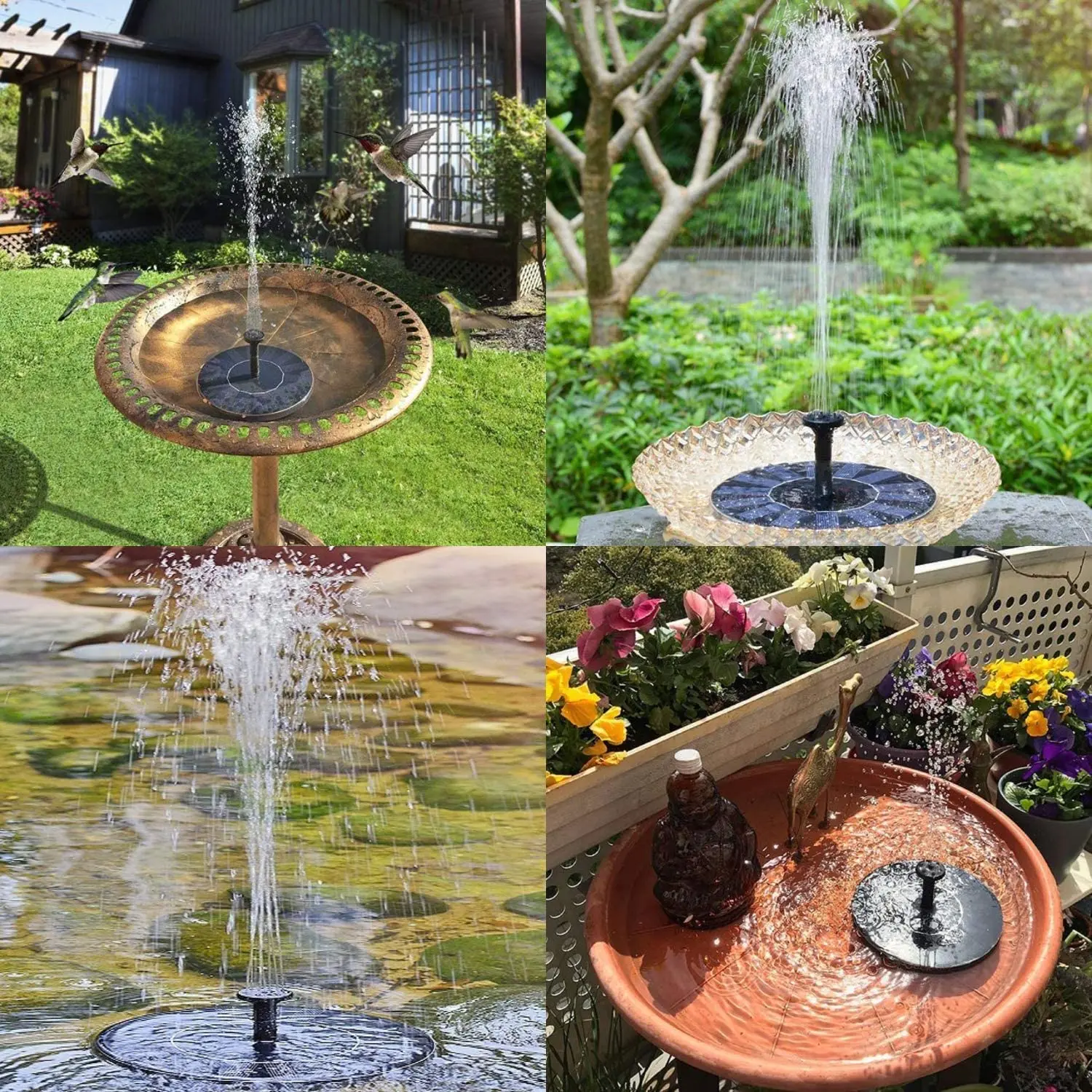 2.5W Solar Fountain Pump with 6 Nozzles for Bird Bath Fish tank Pond