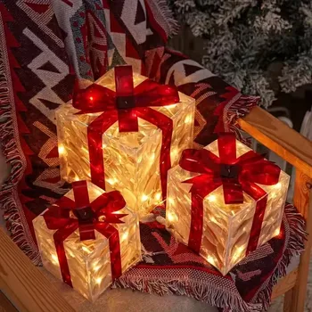 1/3pcs Lighted Gift Boxes Decorations, Decorative Boxes, Christmas Tree Skirt Ornament For Holiday, Party, Christmas 1