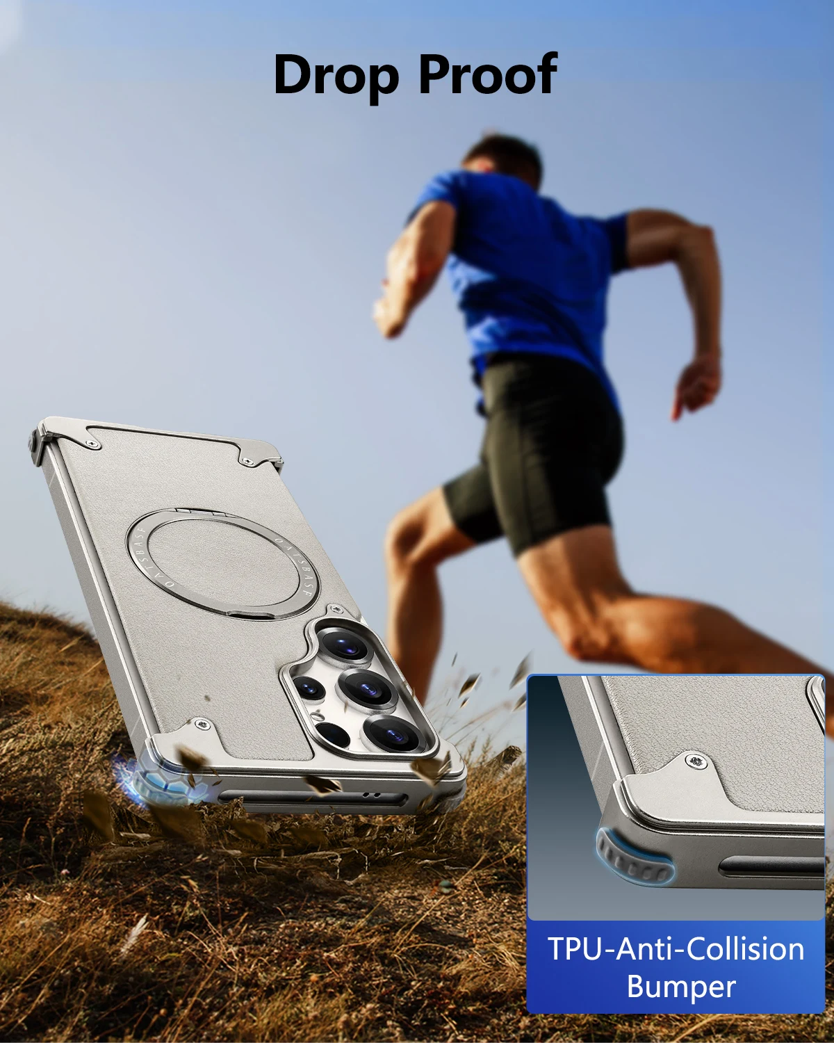 Eary for Samsung Galaxy S25 Ultra Phone Case Frameless with 360 Rotatable Stand Magsafe Metal Leather Shockproof Protector Cover