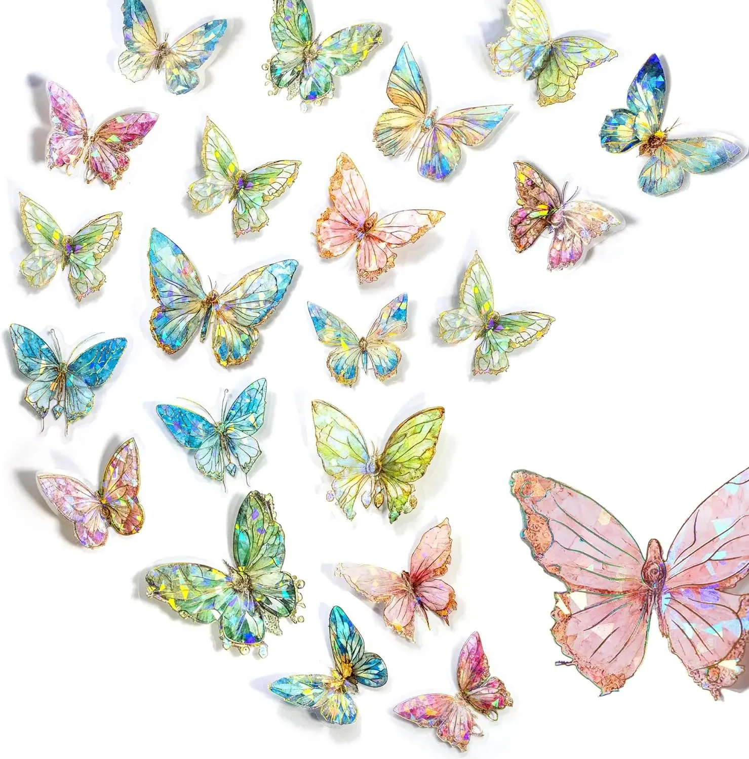 3D Holographic Butterfly Stickers 20PCS Ice Crystals Shiny Butterflies PET Stickers Retro DIY Handbook Scrapbooking Label Diary