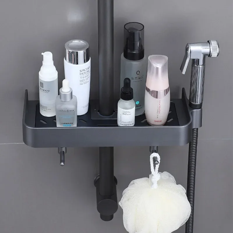 Bathtub Storage Rack Shower Rack Storage Rack Household Bathroom Lifting Bracket Non-Punching Toilet Shower Rod Tray Storage Bathroom Accessories