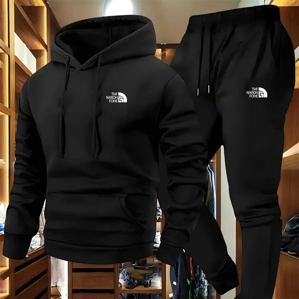 men's autumn and winter pattern casual two piece set hooded sweatshirt and pants with pockets regular fit outdoor sport suit Men's Autumn and Winter Pattern Casual Two-Piece Set Hooded Sweatshirt and Pants with Pockets Regular Fit Outdoor Sport Suit 3