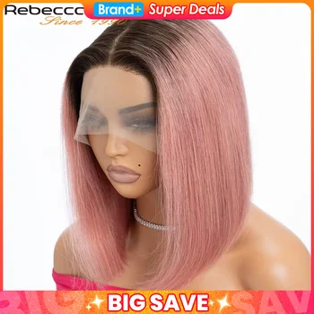 Colored Ombre Pink Bob T Part Lace Wigs Straight Human Hair Lace Front Wigs Pre Plucked Blonde Straight Lace Front Wigs