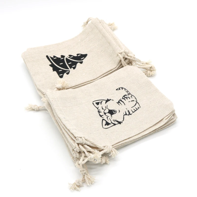

Natural Cotton Drawstring Bag 5/10pcs Printed Elephant Cat Jewelry Pouches 9x12 10x14 13x18 15x20cm Party Favor Gift Bags Custom
