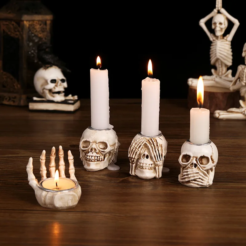 

New Halloween Skull Resin Tabletop Decoration Candle Holder Gift