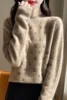 Fall/Winter new 100% Merino wool cashmere sweater Women's half turtleneck pullover double C warm bottom knit shirt top 4