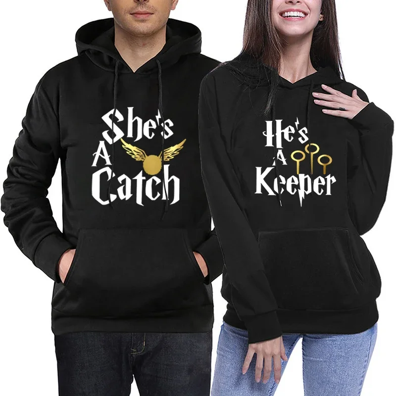 

Парные толстовки с капюшоном Graphic She's A Catch He's A Keeper, женские толстовки с длинным рукавом, новые толстовки и свитшоты, мужская Толстовка