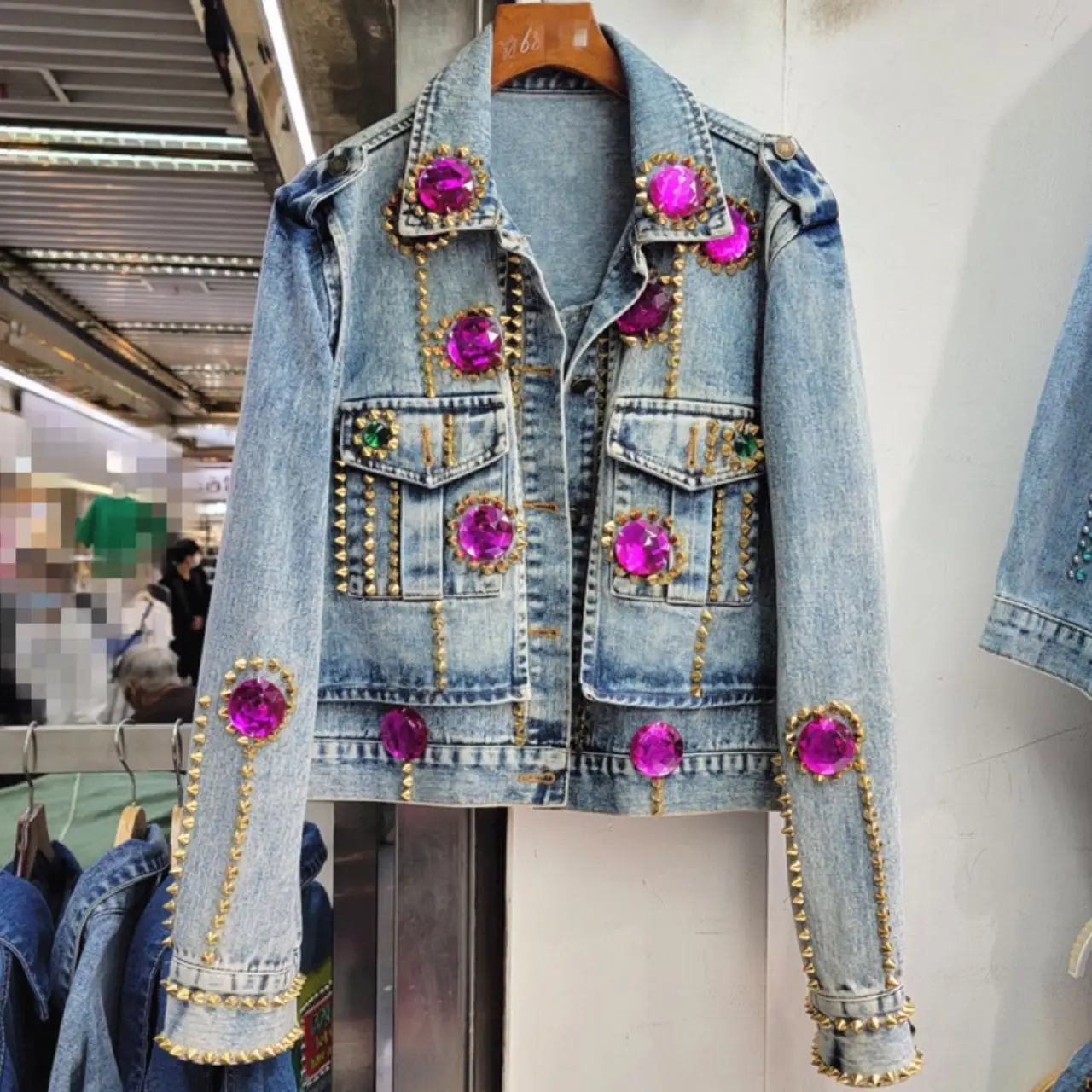 

High-end Rhinestone Beaded Flower Loose Slimming All-Matching Short Denim Jacket Women's Jean Coats 2023 Autumn Spring New Cloth
