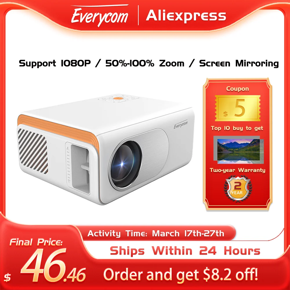 Everycom X70 Mini LED Support 1080P WiFi Projector Pocket Pico Portable LCD Video Movie Multimedia SmartPhone Beamer Home Cinema