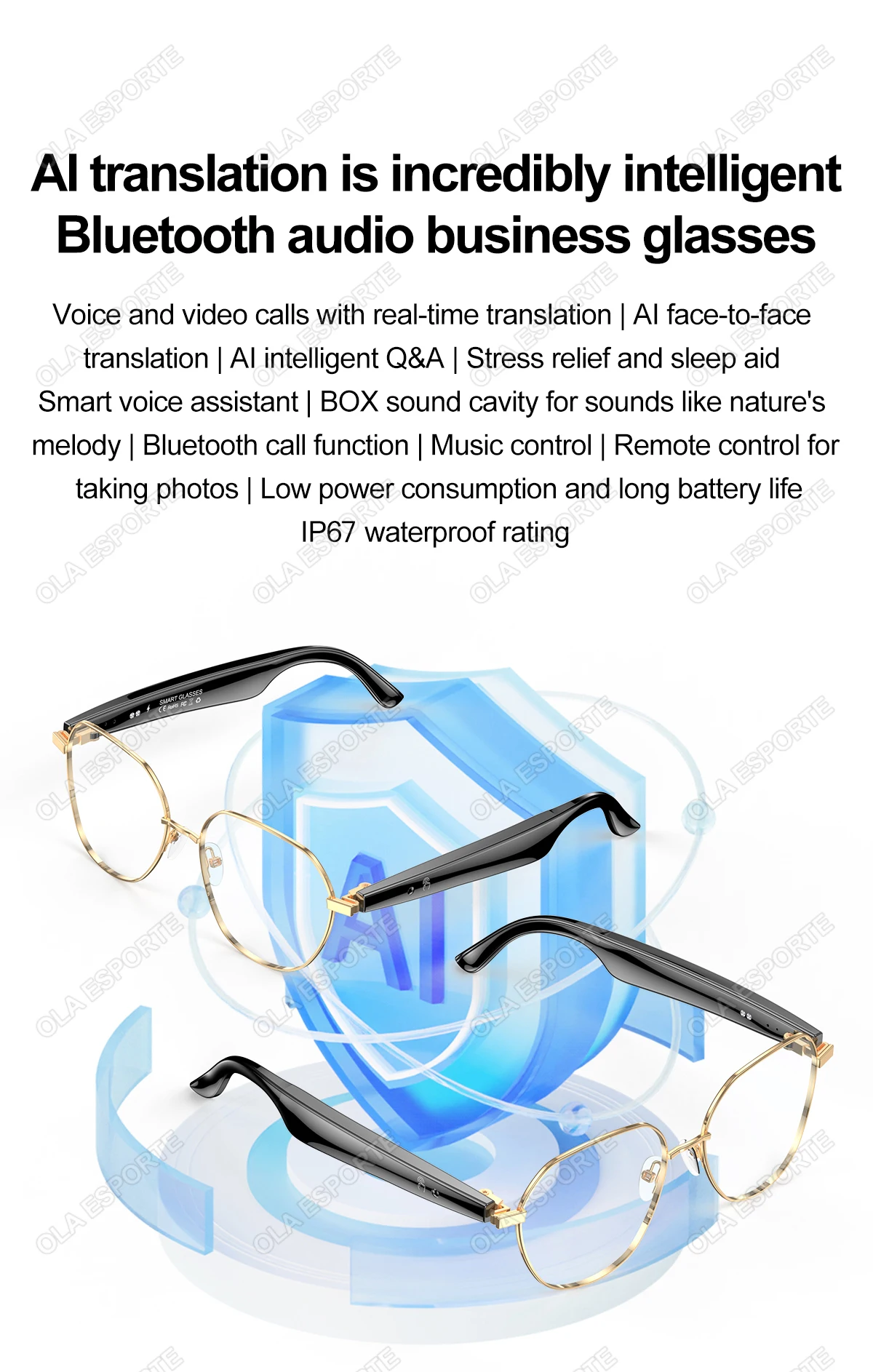 Smart Glasses 163 Online Language AI Automatic Dialogue Translation Bluetooth Glasses with Speaker, Sports UV Protection Travel