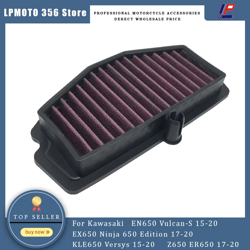 

LOPOR Air Filter For Kawasaki EN650 Vulcan-S 15-20 EX650 17-20 KLE650 15-20 Z650 17-20 Ninja 650 Versys 650 Edition