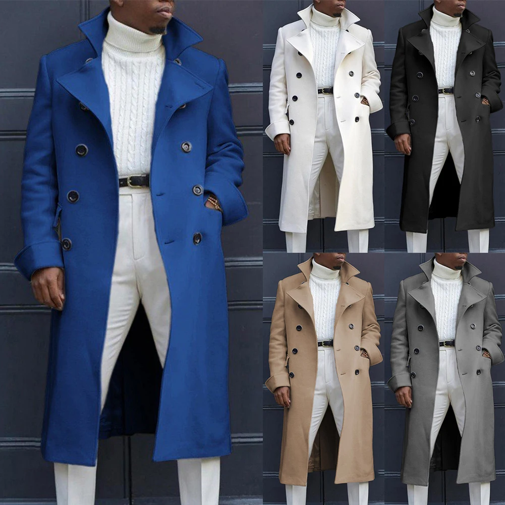 

Gentle Men Winter Warm Trench Coat Cardigan British Style Outwear Single Breasted Long Jacket Lapel Formal Overcoat Windbreaker