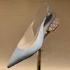 Women's Summer New Thick Heel Pointed Head Bag Head Sandals Women's Rhinestone Pearl Heel One-word Buckle Medium Heel High Heels 2