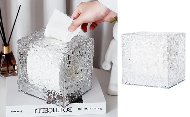 

Clear Water Ripple Tissue Box Cover Tissue Box Holder Dryer Sheet Container Napkin Dispenser For Home Restaurant Office And Car