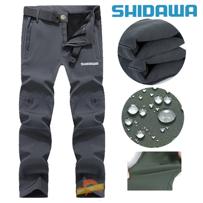 Autumn Winter Men's Outdoor Soft Shell Waterproof Warm Fishing Pants  Mountaineering Tactical Pants Windproof Fleece Hiking Pants - AliExpress