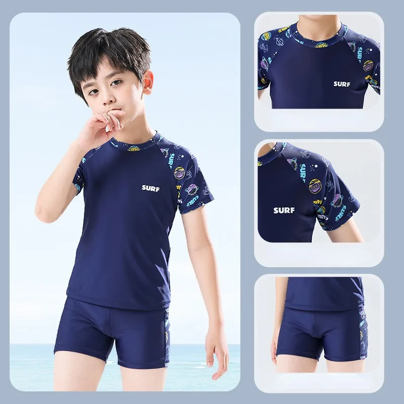 

Plus Size Boy Long Sleeve Swimsuit 2023 New Children Sunscreen Quick Drying Swimwear 4-14 Year Kid Two Pieces Bathing Suit