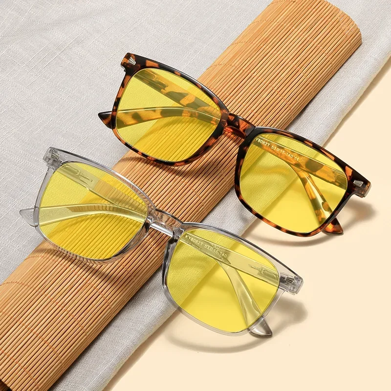 Outdoor UV400 Nigh Vision Glasses for Men Night Driving Riding Goggle Shades Square Blue Light Blocking Eyeglasses Sunglasses