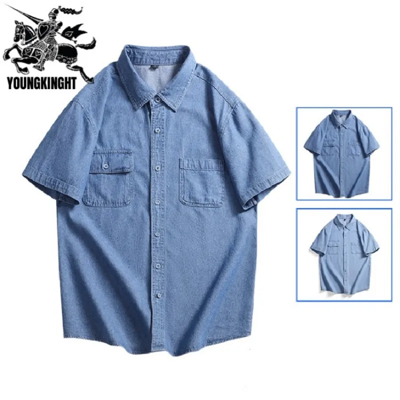 

men Summer New Pattern Trend Cotton Denim Short Sleeve Cowboy Thin Shirt Leisure Time Commercial Affairs External Pene Work Top