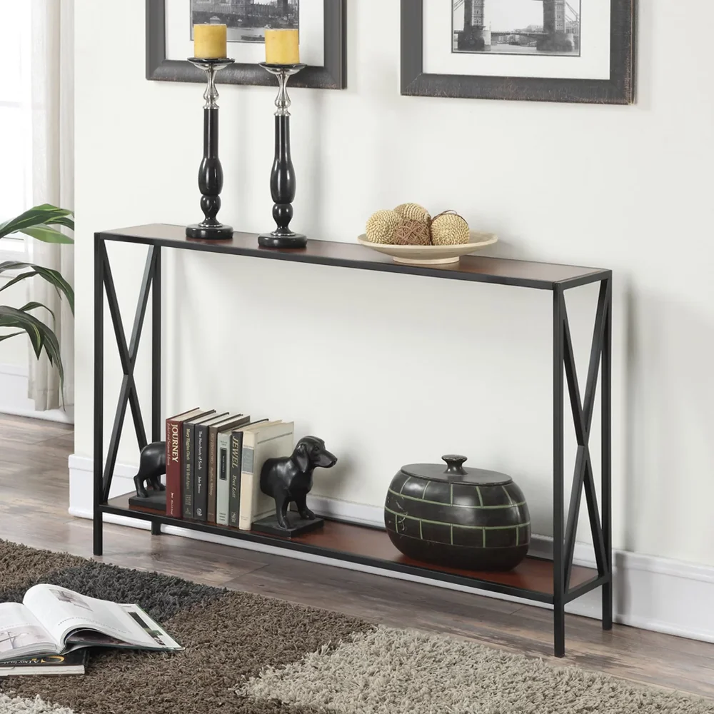

Console Table with Shelf, Cherry/Black
