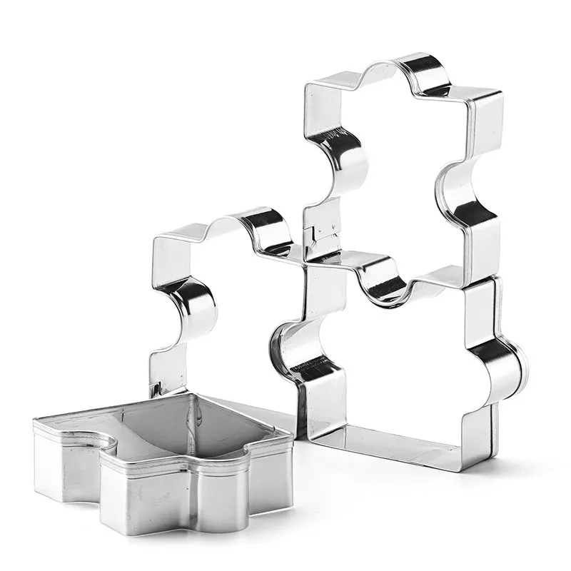 4Pcs Stainless Steel Cookie Mold Jigsaw Puzzle Shape Cookie Cutters Christmas DIY Sweets Dessert Bakeware Cake Fondant Mold Tool