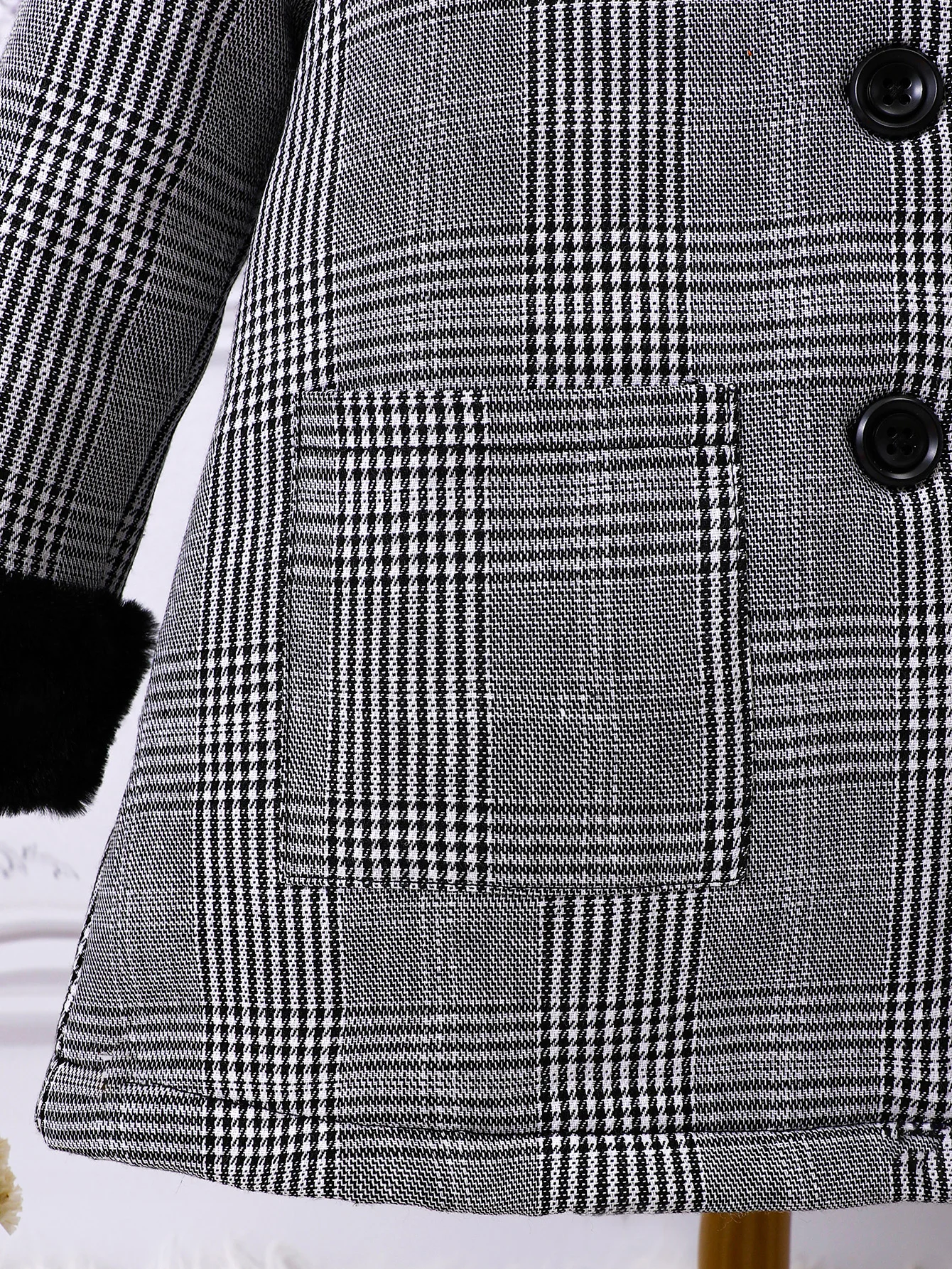 Girls Winter Coat Young Children Winter Plaid Fur Collar Thickened Plush Coat For Girls