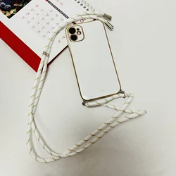 Enhanced Crossbody Lanyard Necklace with Strap Case and Soft Silicone Cover - OPPO A5X 5G 2025 (White-(1))