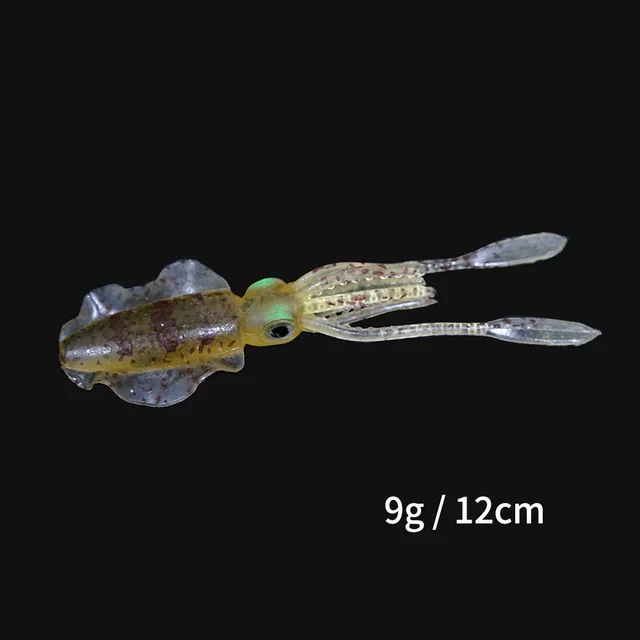 ORJD Trolling Lure Soft Squid Lure 7g 15g 20g 60g Luminous UV Squid Jig For Sea Fishing Boat Fishing Wobbler Bait For Snapper 9G 12CM NO HOOK