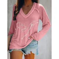 T-shirts pour femmes avec imprimé chien, décontractés d'été, amples à manches longues et col en V, blanc, noir, bleu, vert – Grande Vente 3