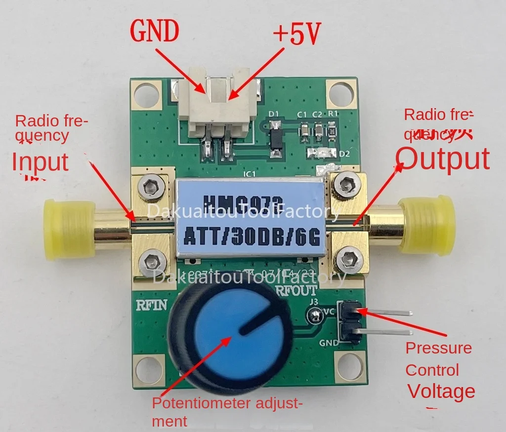 

HMC973 Voltage Controlled Attenuator Gold Plated RF Plate 6GHz Bandwidth Maximum 31dB Attenuator ALC Attenuator