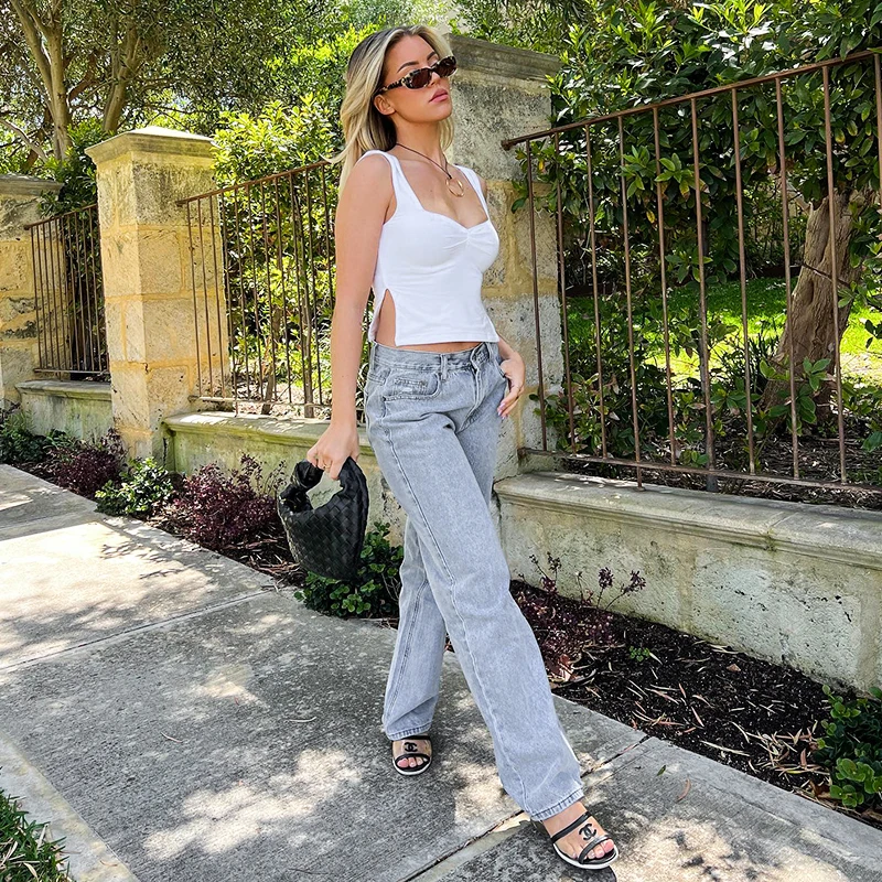 Square Collar Tank Women Slim Split Crop Tops Chic Backless Sleeveless Casual Camis Summer 2025 Y2K Double Layer
