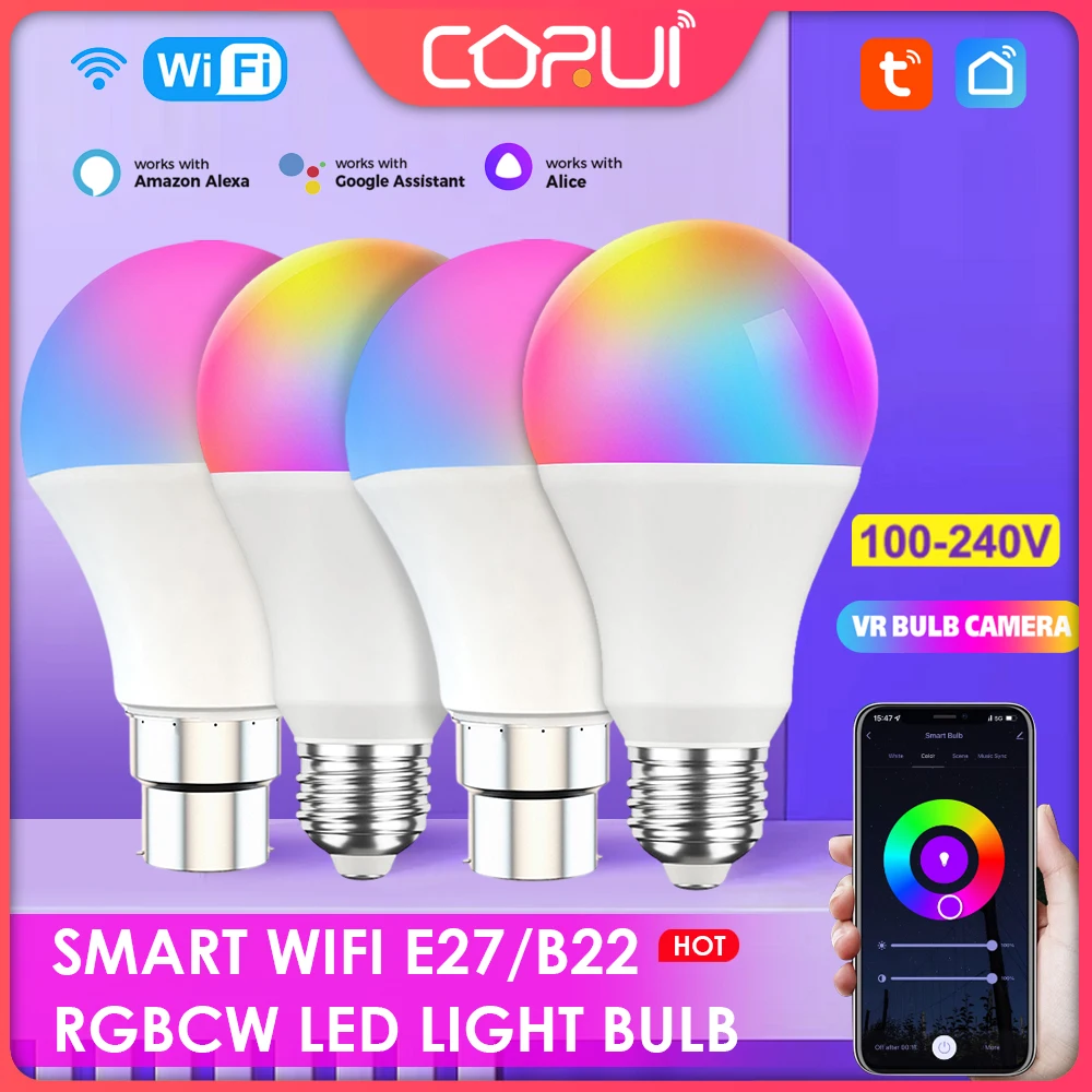 CORUI RGBCW E27 B22 Wifi Smart Dimming lampadina Timer e Voice Tuya SmartThings Smart Life e Alexa Google Home Alice Control