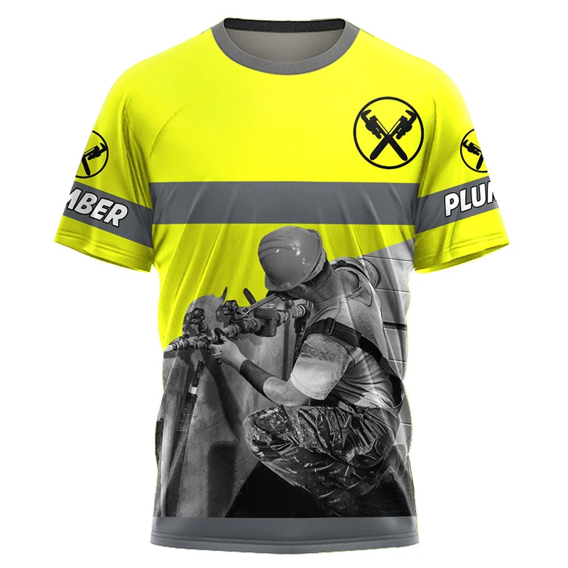 T-shirt homme imprimé 3d uniforme plombier col rond manches courtes_voghion.com