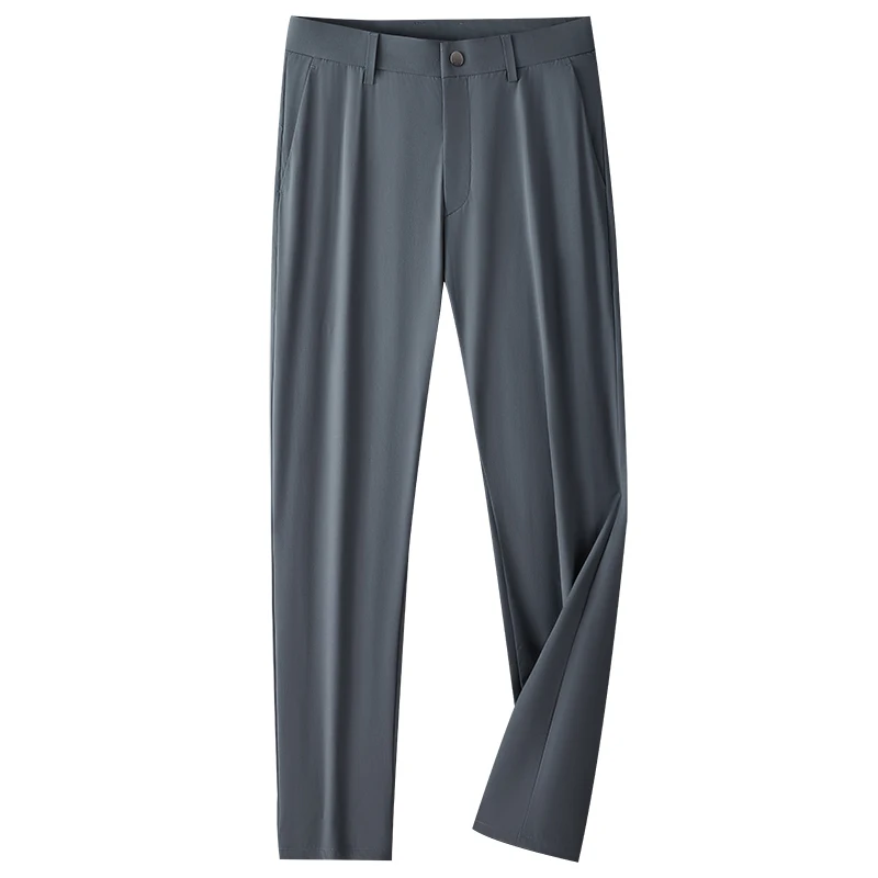 High-End Ice Silk Stretch Non-Ironing Casual Pants Men's Summer Thin Business Trousers Straight Loose Men's Pants