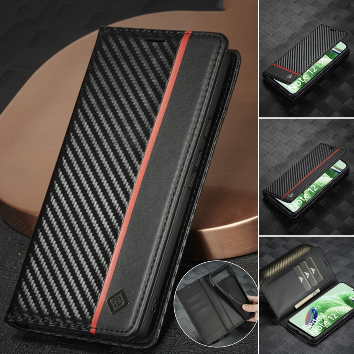 Sleek Carbon Fiber Leather Wallet Phone Case