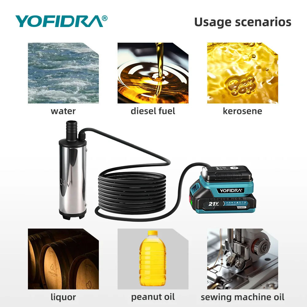 משאבת חשמלית מיני YOFIDRA 50-80 ליטר לדקה לשאיבת דיזל, שמן, מים והעברת דלק צוללת עבור סוללת Makita 21V