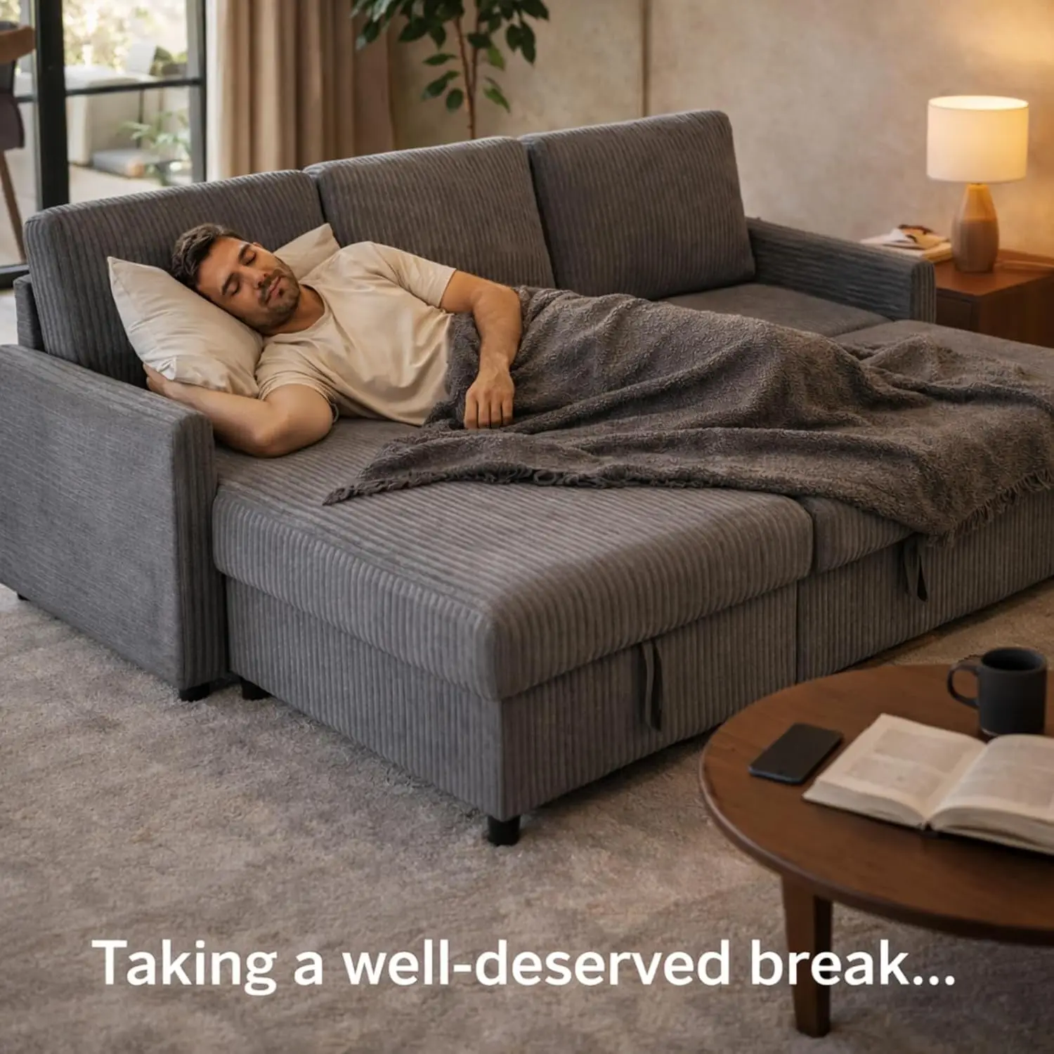L-Shaped Corduroy Sofa Bed - image 5