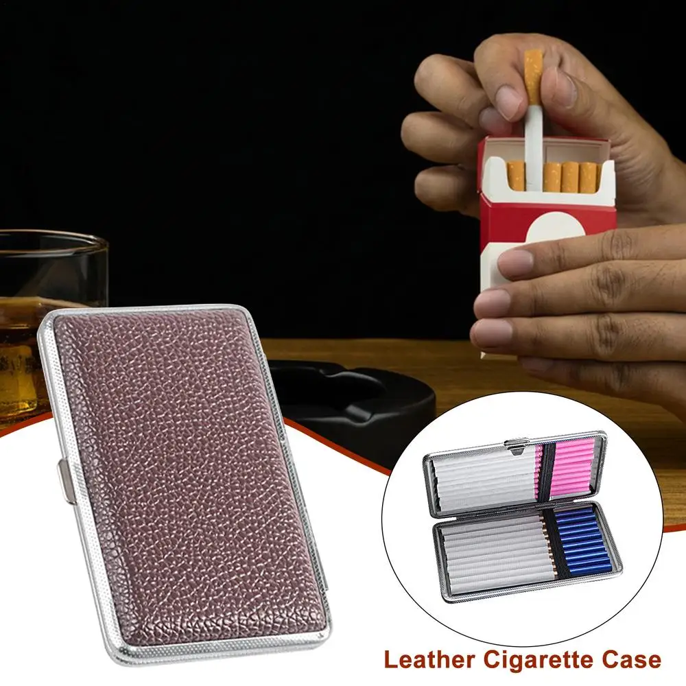 Description Picture 4 of itemLeather Cigarettes Case Man Women Cigarette Box For Hold 14/20 Cigarettes Metal Leather Accessories Slim Cigars Box