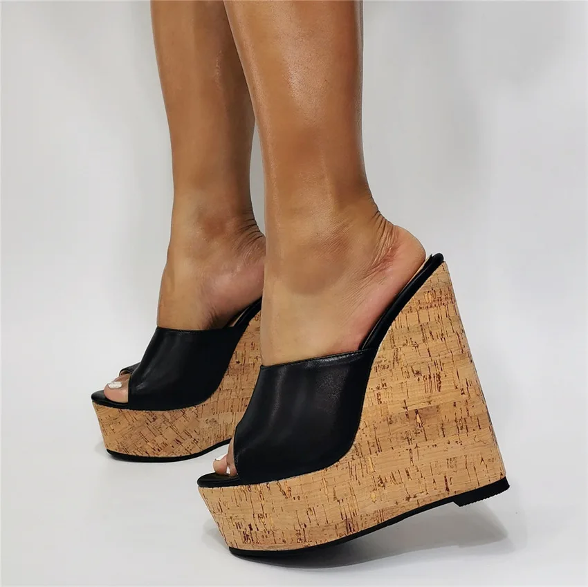 Wood Grain Water Table Sexy High Heel Wedge Heel Fashion Sandals Foreign Trade Women's Shoes Cross-Border Plus-Size