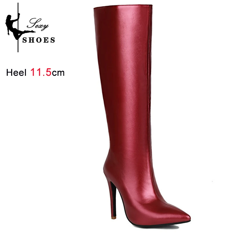 2023 Sexy Knee-High Autumn Winter Women's Boots Point Toe Green Color Zip Thin High Heeled Stretch Boots Size 46 Ladies Stiletto