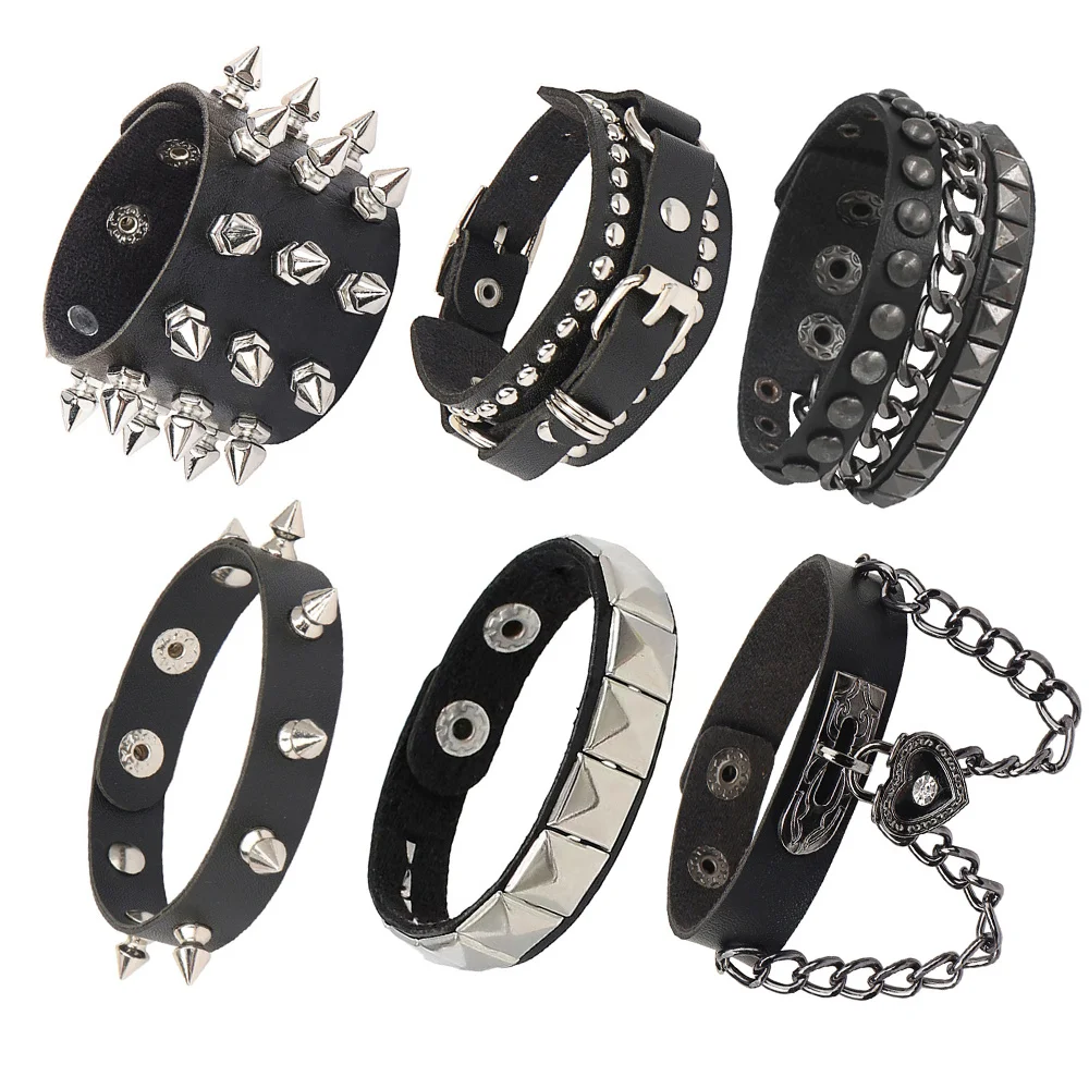 PU Leder Armband Punk Goth Nieten Spikes Schnalle Armreif Schwarz Gothic Steampunk für Männer Frauen Accessoires 15