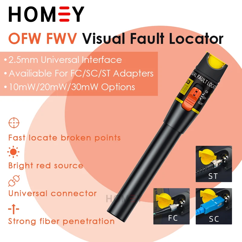 

Visual Fault Locator 30mW/20mW/10mW Fiber Optic Cable Tester FC/SC/ST Connector Red Laser Light Pen Type VFL OFW