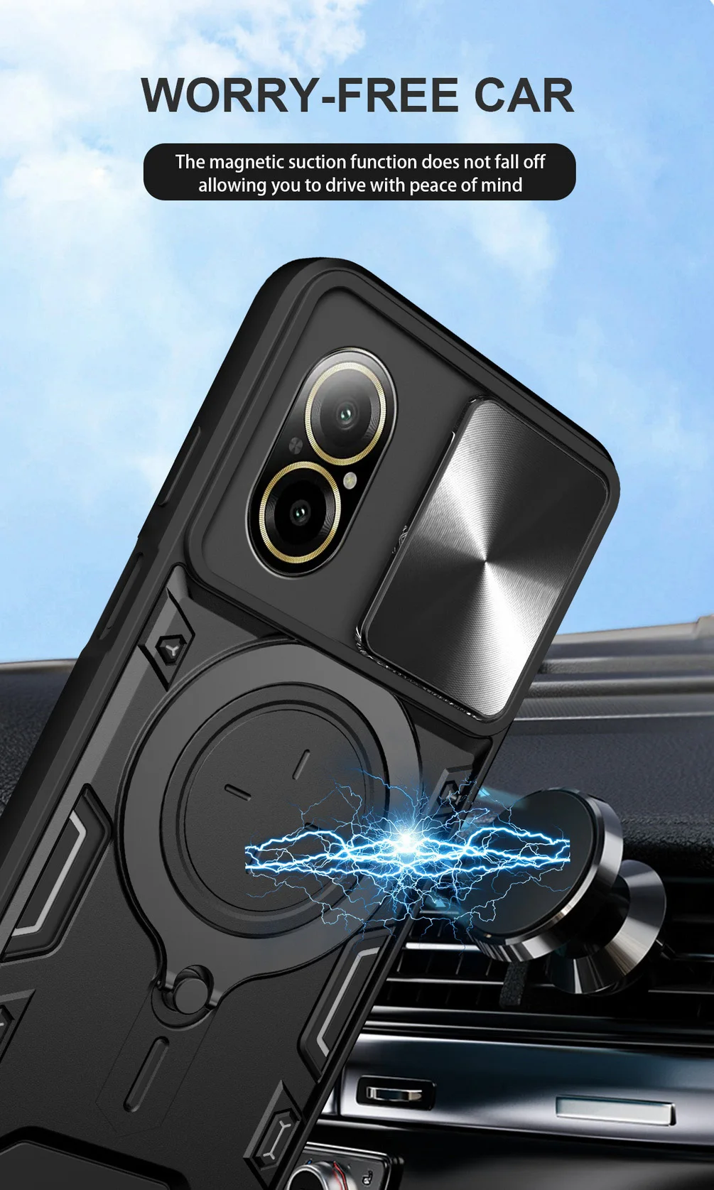 Sleek Metal Ring Camera Protect Case with Rotating Holder Cover