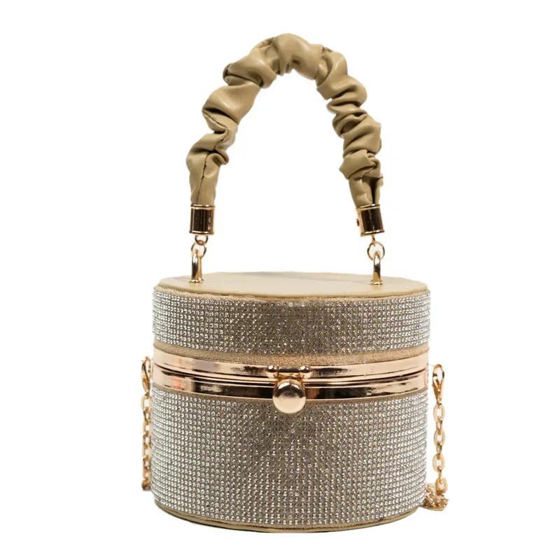 Spring Concise Mini Rhinestone Fashion Bucket 2024 New Versatile Pleated Chain Women's Shoulder Bag