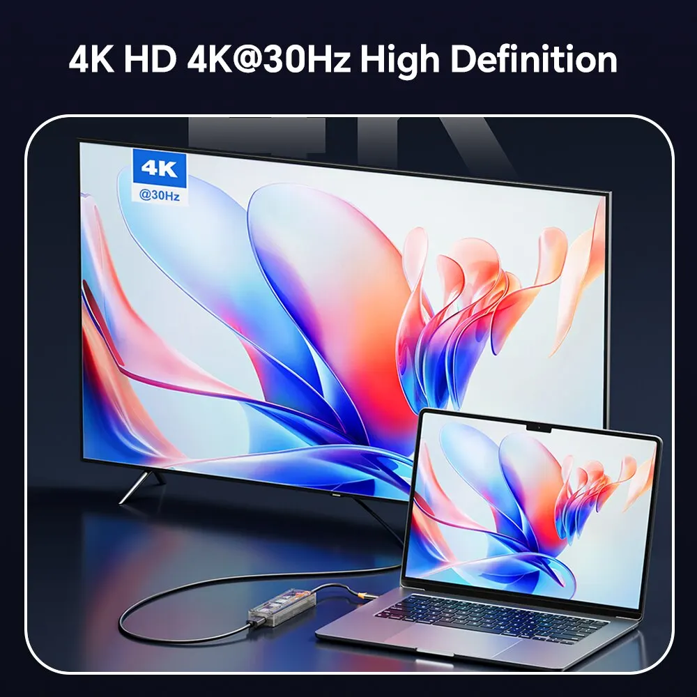 USB Hub Adapter 6 in 1 USB HUB Type-c to HDMI-Compatible 4K TF PD 100W for Macbook Pro USB 3.0 Hub Laptop Tablet