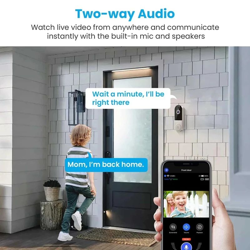 Y50A-1080P Wireless Video Doorbell Camera With Chime,AI Human Detection,2-Way Talk,Live View,Cloud Storage US Plug