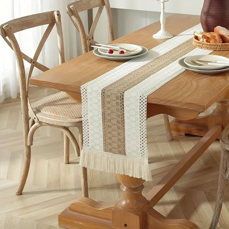 Table Runner Bohemian Macrame Crochet with Tassels Style for Weddings Dining Parties HomeDecor 1pc