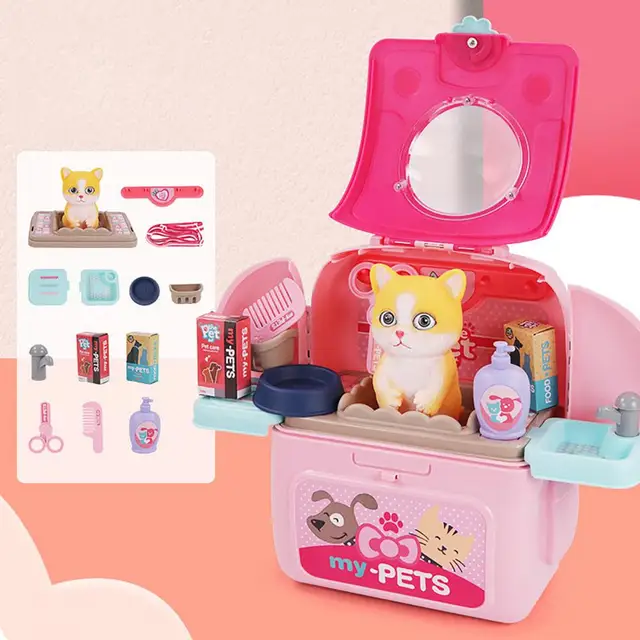 Plastic Exquisite Practical Pet Backpack Pet Care Set Simulation Animal Pretend Play Kid Children Birthday Gifts 4
