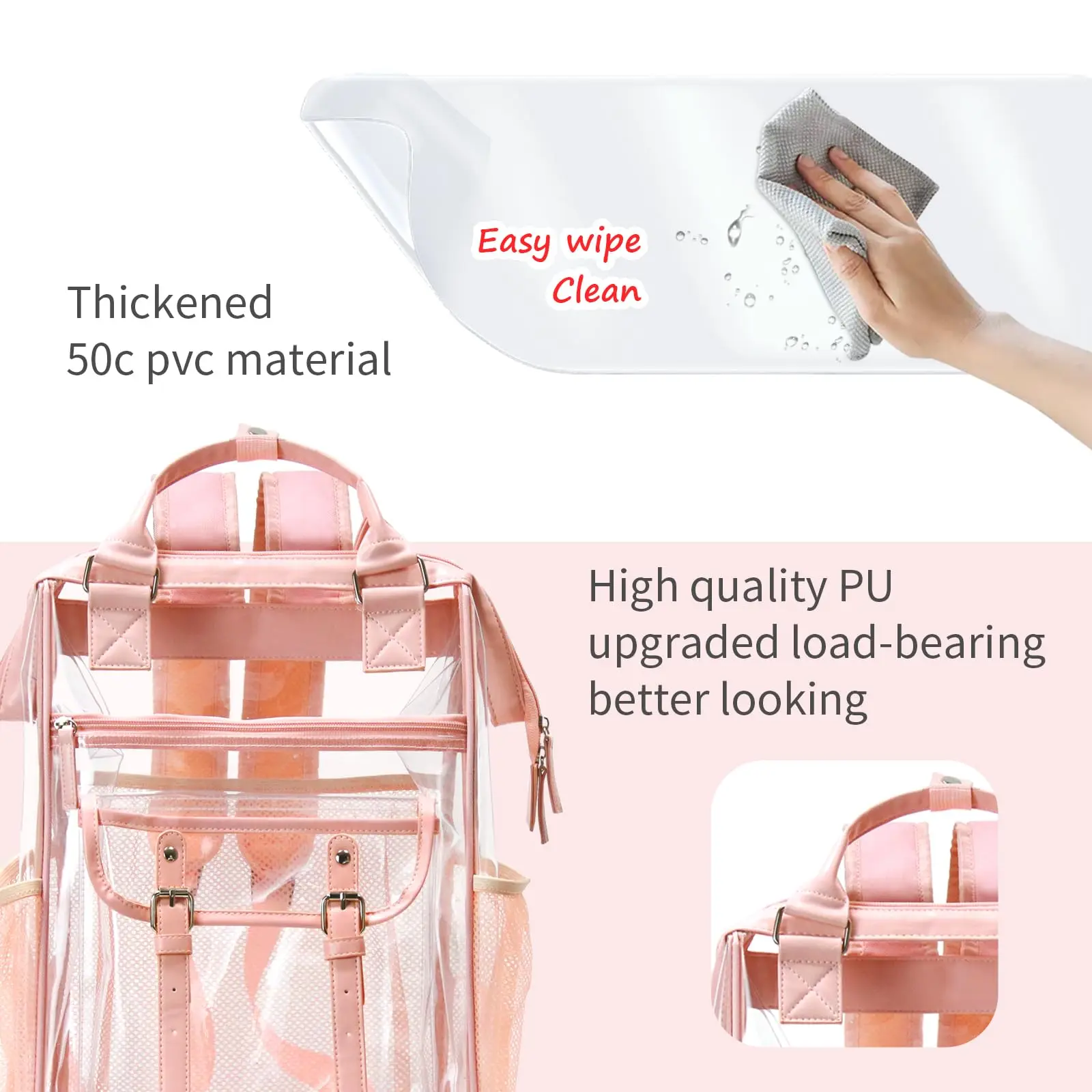 PVC Transparent Backpack with Large Capacity Waterproof Storage Bag Travel and Leisure Day bag Holiday Backpack Clear Bag