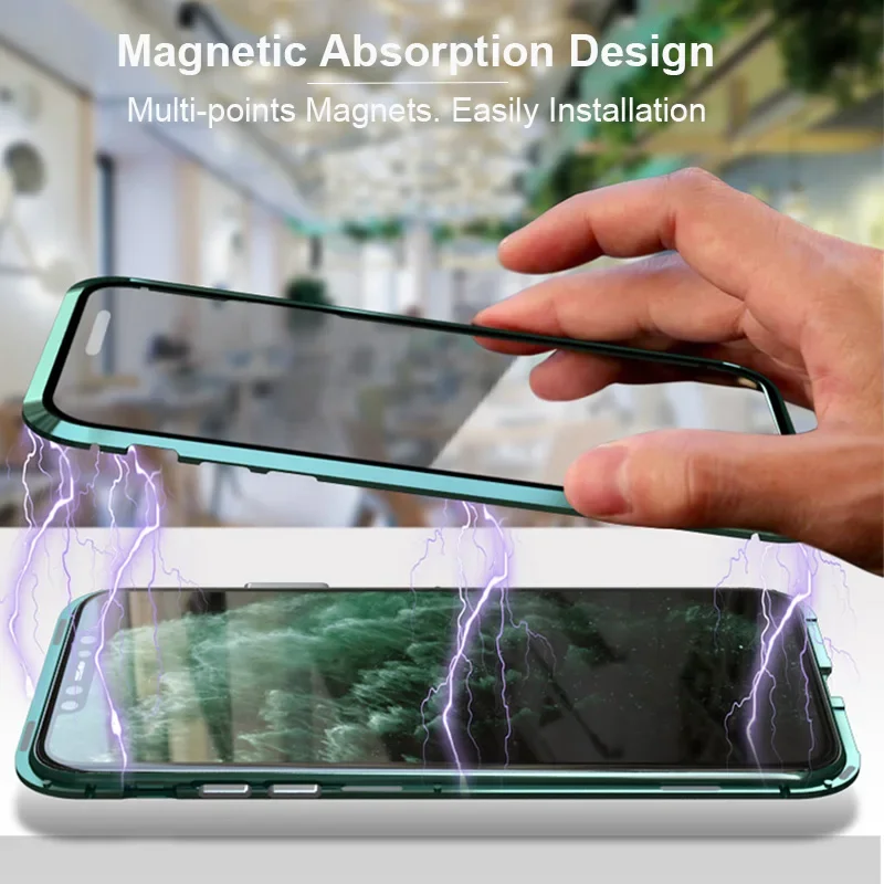 

Luphie Full Wrap Case for iphone 12 Pro Max Case mini 11 Xs 9H Tempered Glass Phone Magnetic Cases X SE 7 8 Plus Xr Magnet Cover