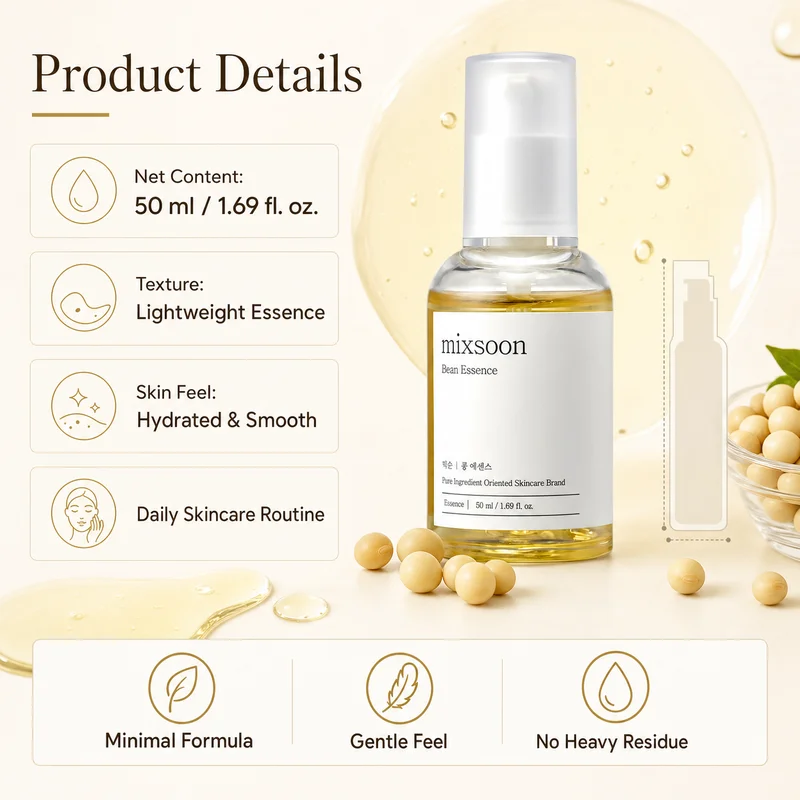Korean Skin Care Mixsoon Bean Essence Hyaluronic Acid Exfoliating Facial Serum Hydrating, Moisturizing and Antioxidant Essence - immagine 4